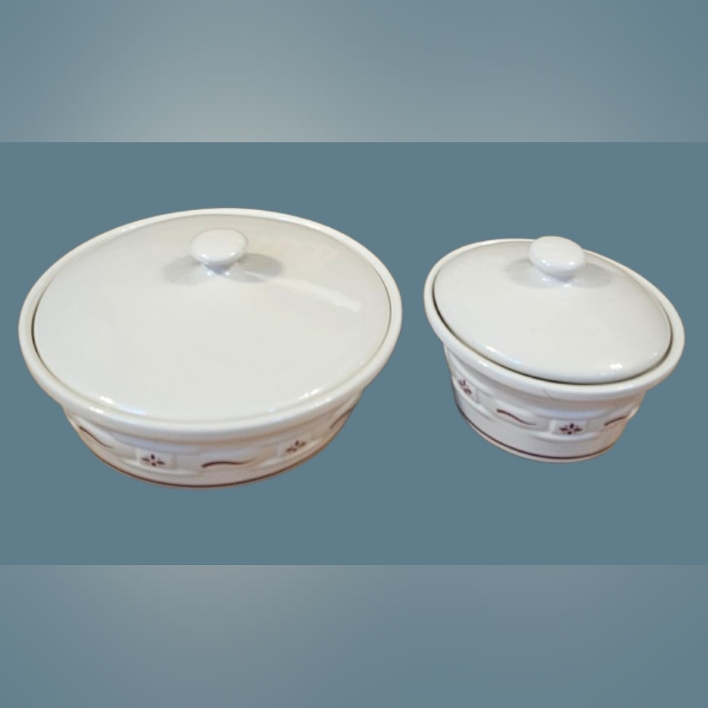 NWOT Longaberger Pottery Vintage Woven Traditions Red 1 QT & 16 Oz